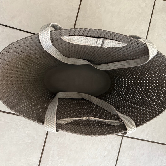 Tote bag polypropylene resin, color is dark tan with beige straps. - Picture 2 of 4